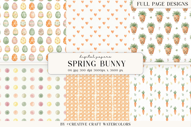 Spring Easter Bunny Digital Paper Watercolor Background