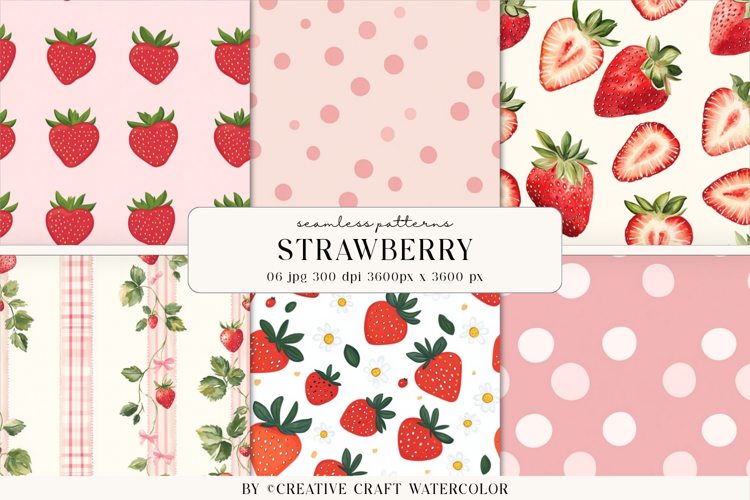 Strawberry Cottage Seamless Pattern Watercolor Digital Paper