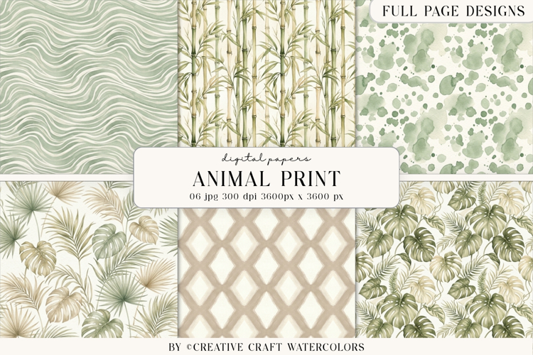 Animal Print Watercolor Digital Papers Backgrounds