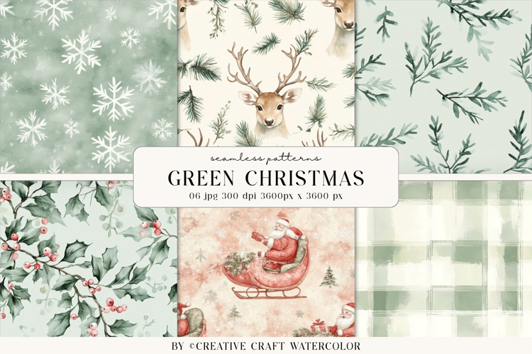 Sage Green Christmas Seamless Patterns Vintage Digital Paper