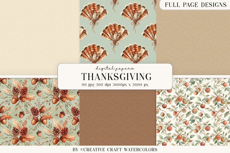 Thanksgiving Digital Paper, Watercolor Fall Backgrounds example image 1