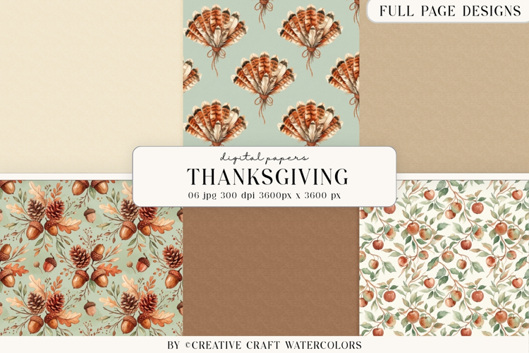 Thanksgiving Digital Paper, Watercolor Fall Backgrounds