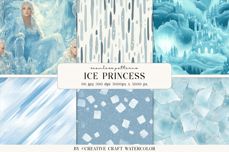 Ice Princess Vintage Seamless Patterns Winter Digital Paper