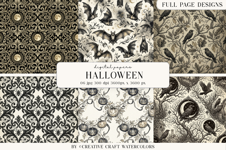 Gothic Halloween Digital Papers, Vintage Spooky Scrapbook