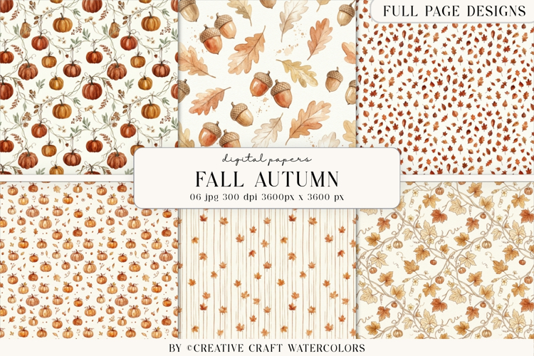 Fall Autumn Watercolor Digital Papers Backgrounds