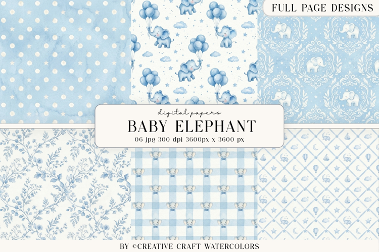 Baby Shower Boy Elephant Digital Paper Watercolor Background