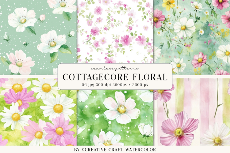 Cottagecore Floral Seamless Pattern watercolor digital paper