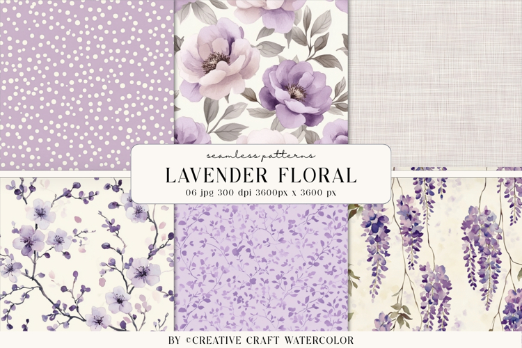 Lavender Floral Seamless Patterns, watercolor digital papers