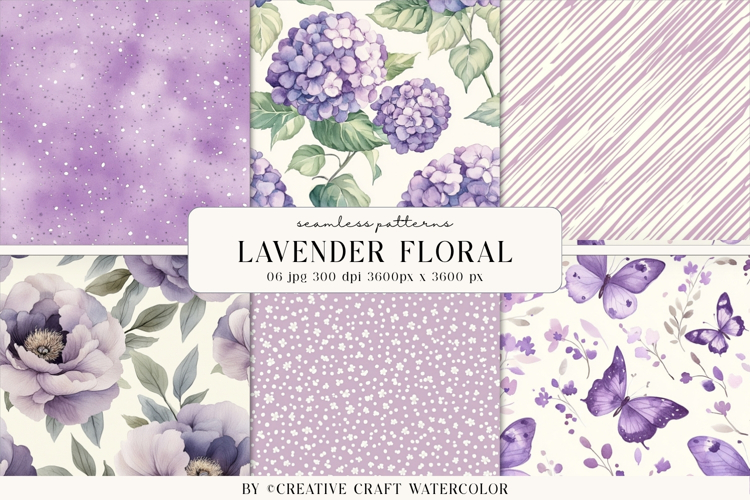 Lavender Floral Seamless Patterns, watercolor digital papers
