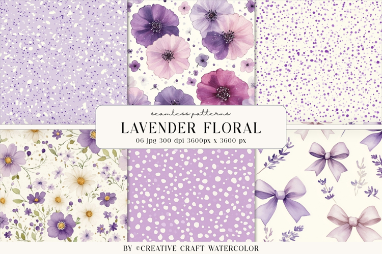 Lavender Floral Seamless Patterns, watercolor digital papers