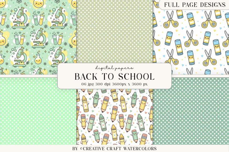 Back to School Digital Papers, watercolor scrapbook designs