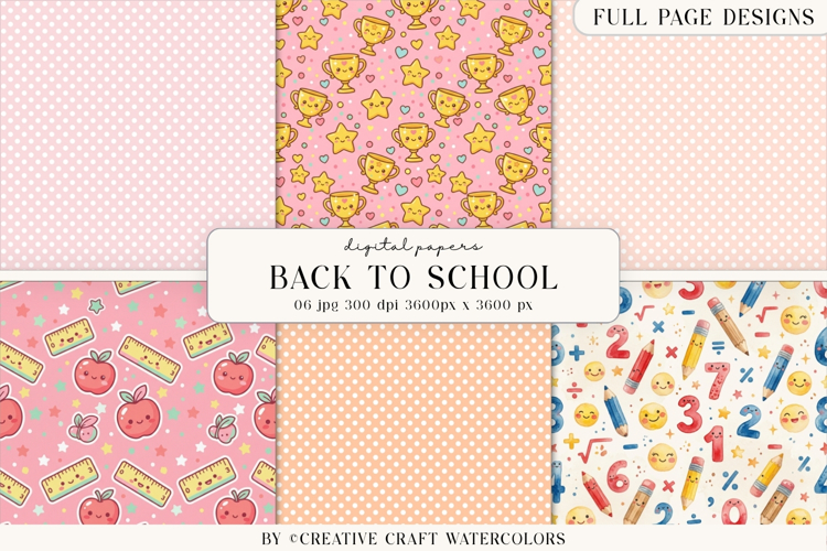 Back to School Digital Papers, watercolor scrapbook designs