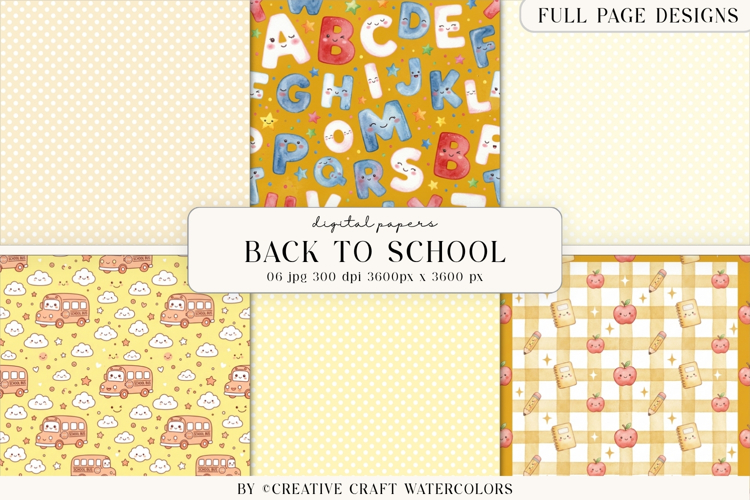 Back to School Digital Papers, watercolor scrapbook designs