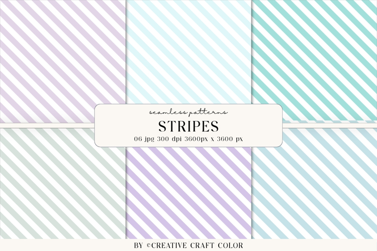 Pastel Diagonal Stripes Seamless Patterns, Digital Paper