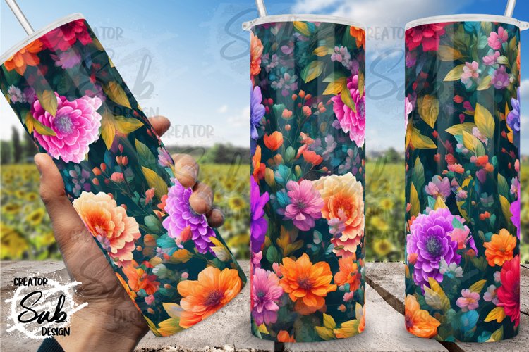 Vivid Color Flower Painting Seamless Tumbler PNG Sublimation