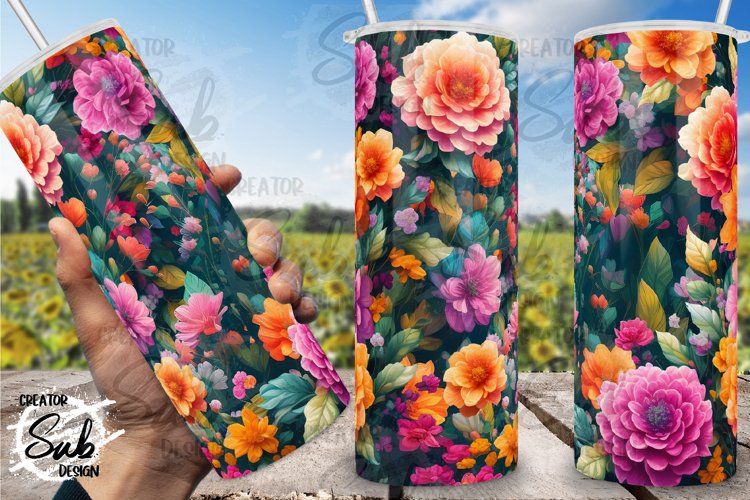 Vivid Color Flower Seamless Tumbler PNG Sublimation example image 1