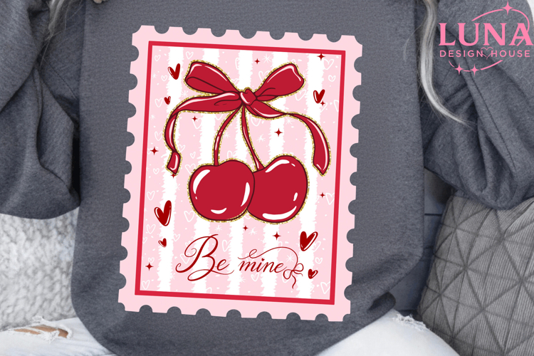 Valentine be mine Coquette Cherry Bow PNG