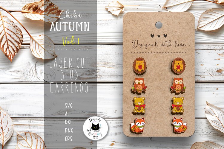 Chibi Fall Stud Earrings Vol.1 | Kawaii Earrings SVG example image 1