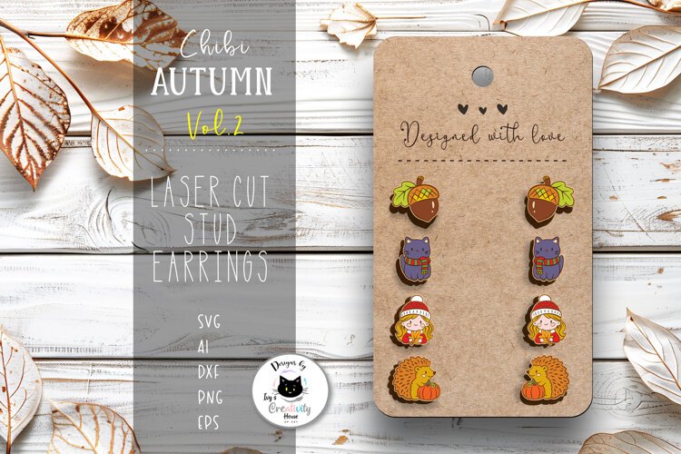 Chibi Fall Stud Earrings Vol.2 | Fall Jewelry SVG example image 1