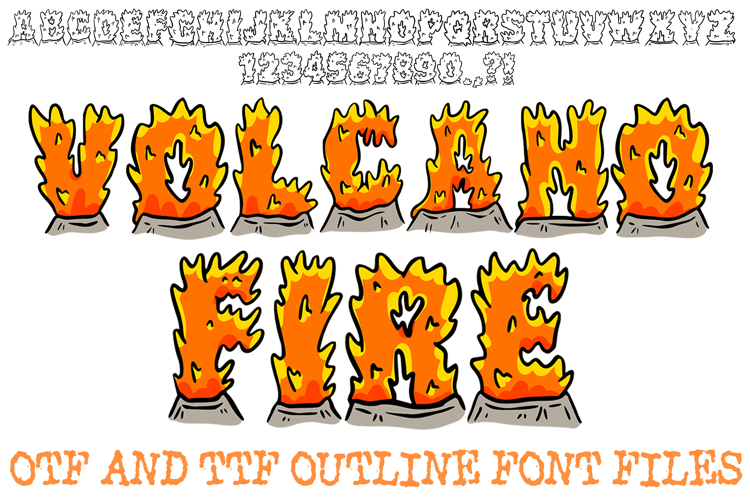Volcano Fire Doodle Font Flames Lettering ABC Typography OTF