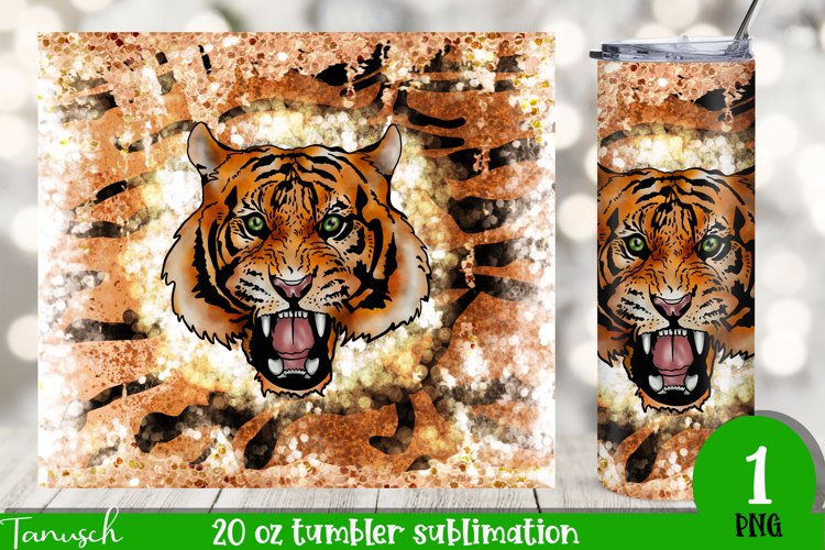 Tiger in fire   glitter 20oz tumbler Sublimation full wrap
