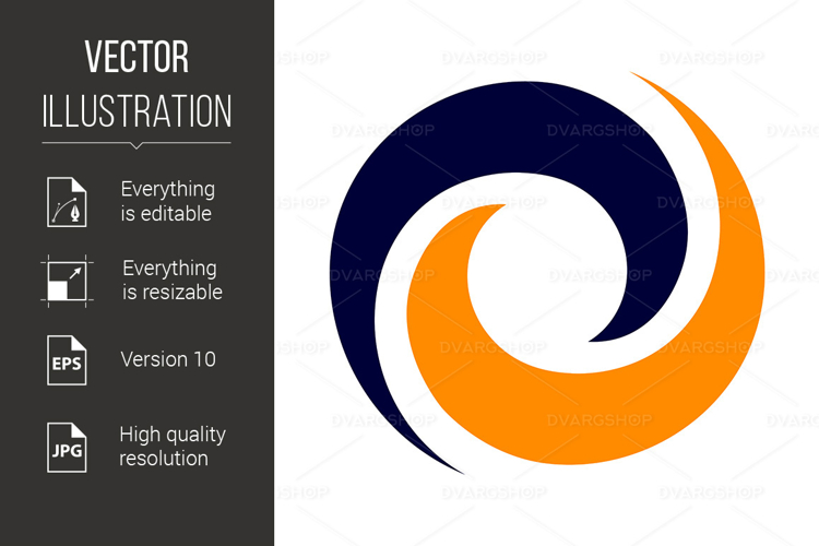 A circular logo in the shape of a spiral,