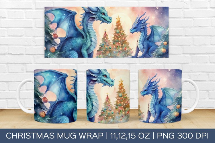 Christmas Dragon Mug Wrap | Christmas Sublimation Design example image 1