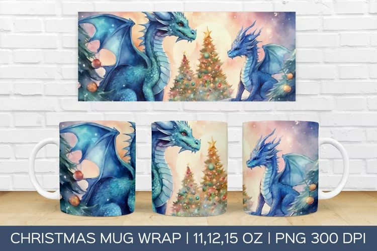 Christmas Dragon Mug Wrap | Christmas Sublimation Design