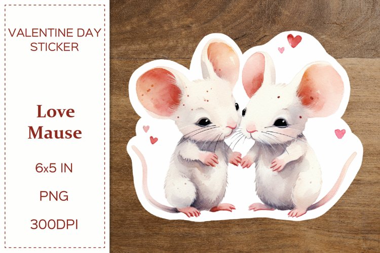 Love Cute Mouse| Valentines Sticker | Watercolor PNG example image 1