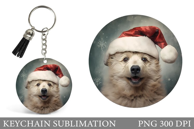 Christmas Bear Round Keychain. Winter Bear Keychain Design