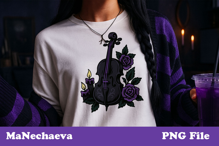 Gothic Violin Clipart | Purple Roses Candle Sublimation