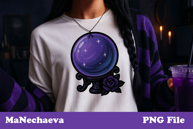 Purple Crystal Ball with Rose | Gothic Halloween PNG