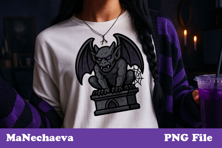 Gargoyle on Gothic Pedestal Clipart | Halloween PNG