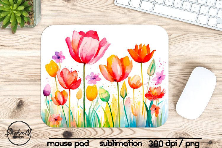 Watercolor spring flowers mouse pad sublimation designs
