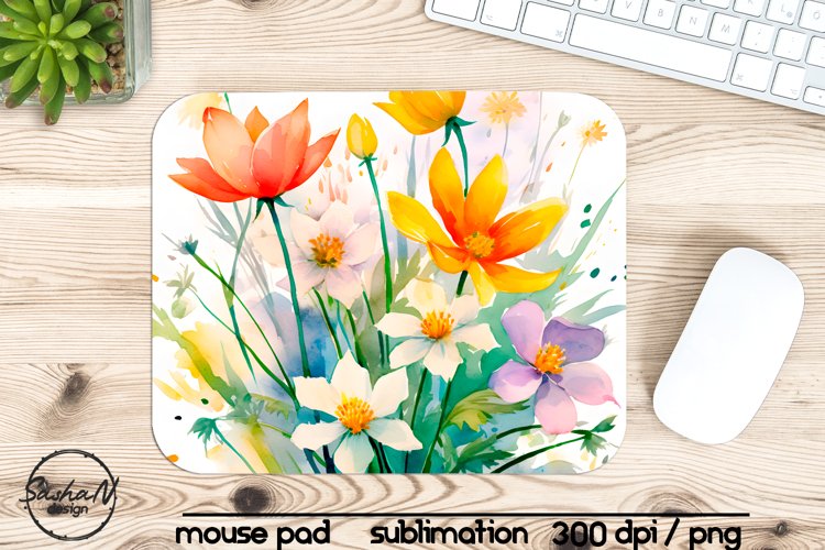 Watercolor spring flowers mouse pad sublimation
