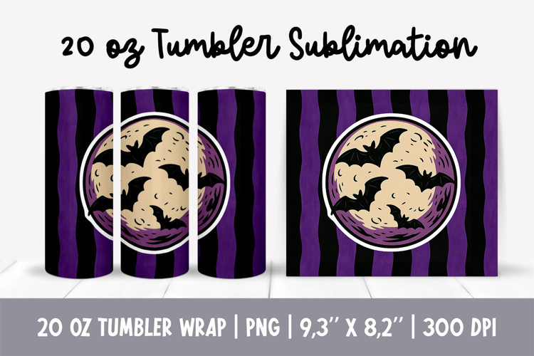 Halloween Bats Tumbler Sublimation | Full Moon 20 oz Wrap