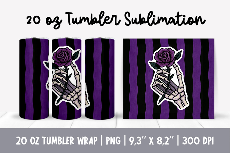 Skeleton Hand with Rose Tumbler | Gothic 20 oz Wrap