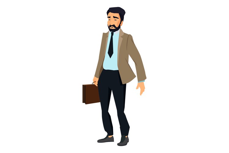 Standing man with briefcase. Sad person in suit example image 1