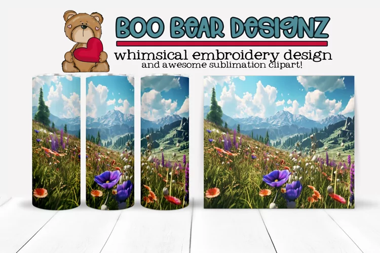 Mountain View Wildflowers Sublimation tumbler design