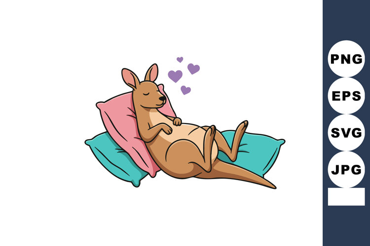 Relaxed kangaroo lying on pillows with hearts above in cute example image 1