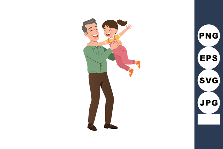 Happy grandfather lifting cheerful granddaughter playing tog