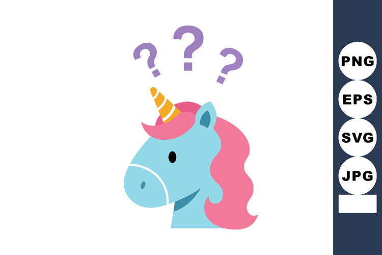 Blue unicorn head with pink mane and orange horn surrounded
