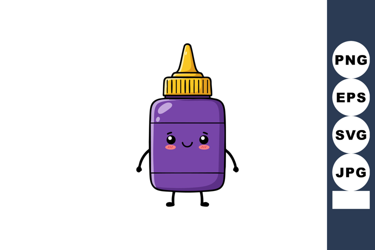 Purple condiment bottle with yellow cap smiling cartoon char