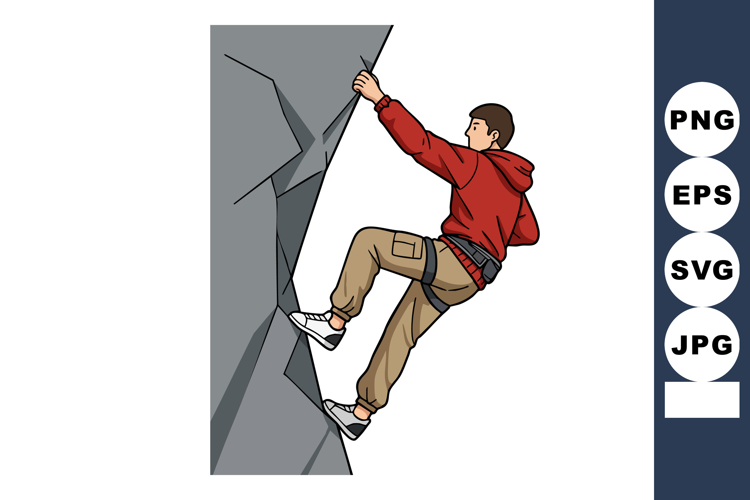 Man Climbing Gray Rock Wall Wearing Red Hoodie and Brown Pan