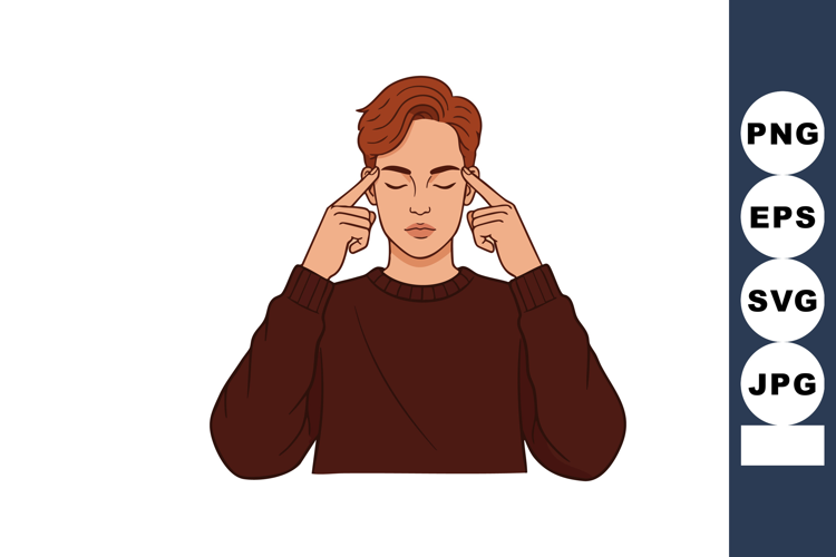Young man concentrating with fingers on temples wearing brow