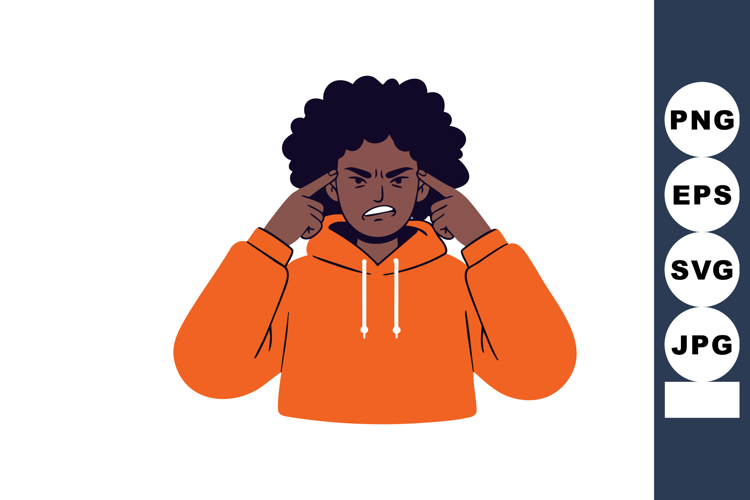 Young man expressing frustration with fingers pointing to he