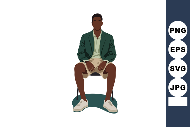 Young man sitting on chair wearing green jacket and beige sh