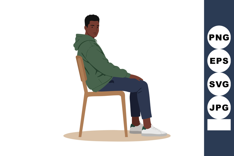 Young man sitting on wooden chair wearing green hoodie and w