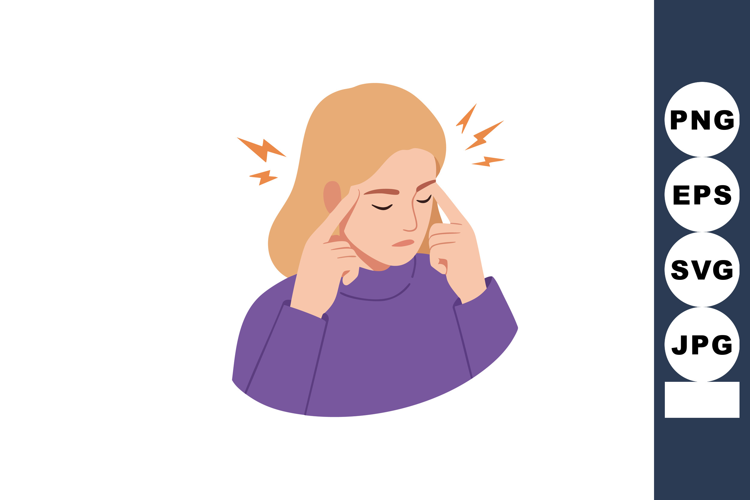 Woman pressing temples with headache pain vector illustratio