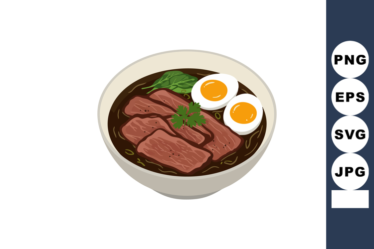 Beef soup with boiled eggs and herbs vector illustration foo